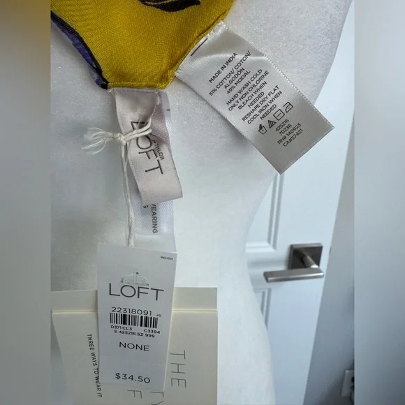 NWT LOFT Mustard Yellow and Blue Floral Infinity Scarf - Picture 2 of 2